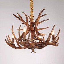 Rustic Resin Deer Horn Chandelier Vintage Candle Antler Pendant Light in Coffee