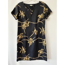 Tommy Bahama Black Gold Silk Orchid Floral Keyhole Shift Dress Womens XS