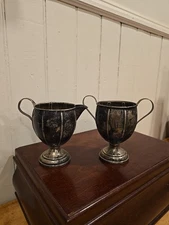 1940s M Fred Hirsch MFH Elegant Sterling Silver Sugar Creamer Set W Engraved