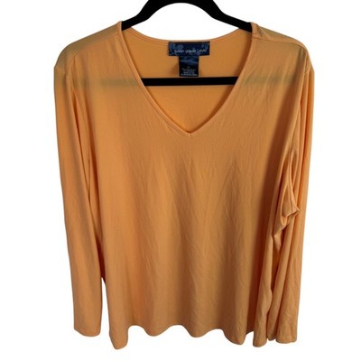 Susan Graver Tunic Top Blouse Size 2X Peach Long  Sleeves Liquid Knit