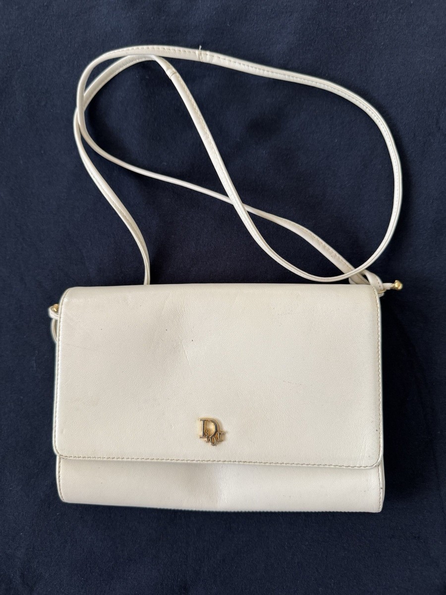 Vintage Christian Dior Medium White Shoulder Bag Crossbody Flap Enclosure - Main Image