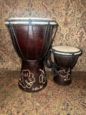 Djembe 2 Pc Drum Set-9.5&rdquo; and 6.25&rdquo; Hand Carved Solid Wood-Hand Painted -Hawaii