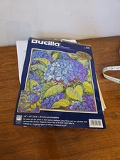 BUCILLA #4759 Blue Hydrangea Needlepoint Kit PicturePillow Vintage 