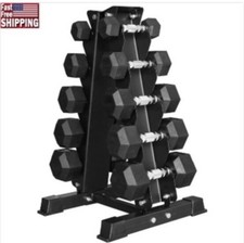 10, 15, 25, 30 & 35 Lb Hexagonal Dumbbell Weight Set w/ Rack, Black