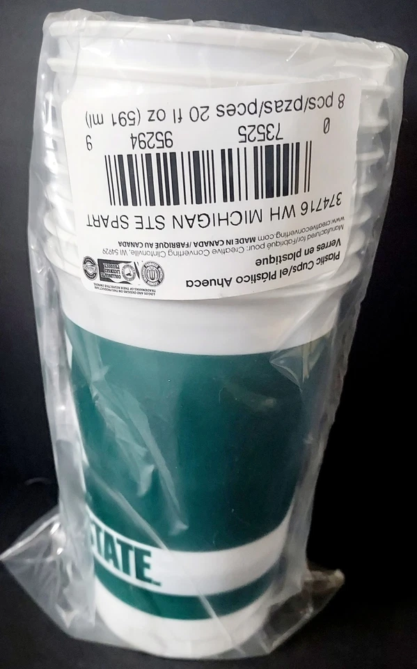 Michigan St. Spartans 20oz Plastic Cups 8-Pack Tableware Party Supplies Sports - Image 3 of 4