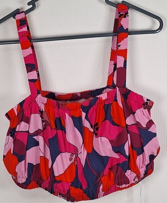 Abel The Label Ladies Multicolour Floral Rayon Sleeveless Crop Tank Top Size L