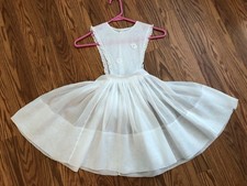 Vintage 1940s Girls White Sheer  Lace Pinafore Dress Size see measurements