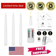 Battery Operated 9.6" Taper Candles - White 3D Wick Candle Set with Remote