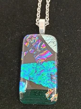 Hand Crafted Dichroic Fused Glass Pendant W/Chain #1479