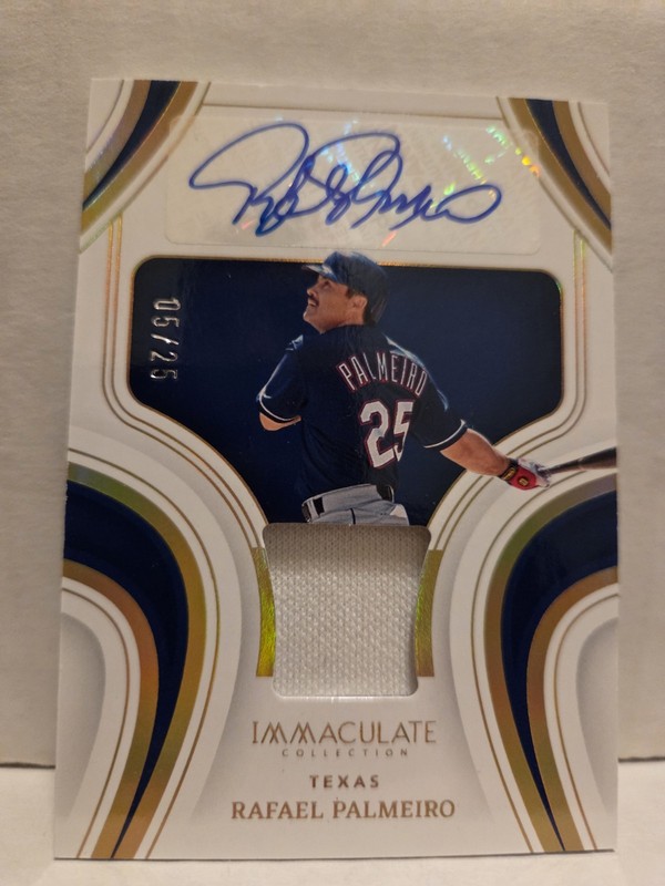 Rafael Palmeiro 2023 Panini Immaculate Game-Used Jersey Relic Auto /25 Rangers