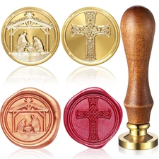 2 Pieces Christmas Wax Seal Stamp Set Christian Cross Nativity Scene Sealing Sta