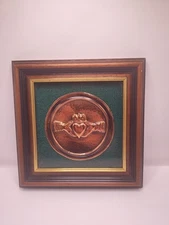Claddagh Rathbanna Hammered Copper Relief Wood Frame Love Friendship Ireland 8½”