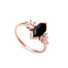 Black Onyx Hexagon Shape Ring 925Sterling Silver Rose Gold Plated Dainty Jewelry