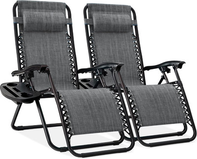 Set of 2 Adjustable Steel Mesh Zero Gravity Lounge Chair Recliners W/Pillows and