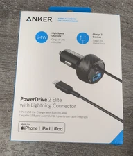 Anker PowerDrive 2 Elite MFi-Certified Lightning Adapter Car Charger Black 24W