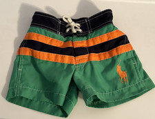 Polo By Ralph Lauren Boys Toddler Green Orange Stripe Board Shorts Big Pony 2T