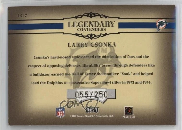 2004 Playoff Contenders Legendary Contenders Blue /250 Larry Csonka #LC-7 HOF - Image 2 of 2