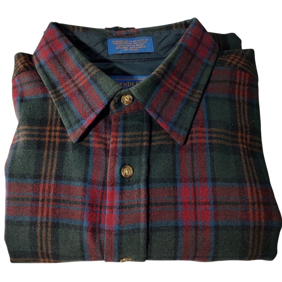 Camisa Pendleton Lana A Cuadros Abotonada Roja Verde De Colección Para Hombre Extra Grande VER Foto 3 de 4