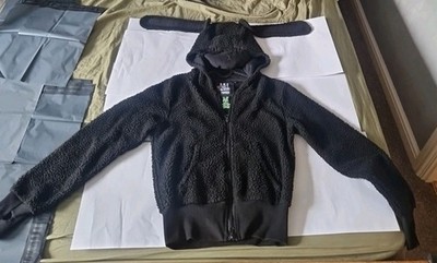 Damen Vintage Hell Bunny O.M.G. Schwarze Fleecejacke mit Hasenohren (Größe S) #9