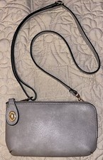 Small Crossbody Bag Wallet with Twist Locking Zipper Closure Color Gray 8x5