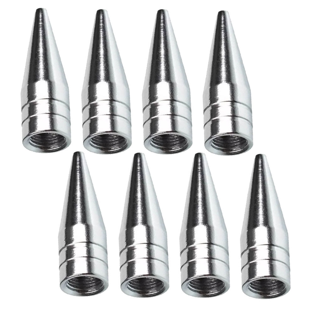 8x Silver Spikes Bullet Valve Stem Cap Cover Tire Wheel Screw-On Aluminum Alloy