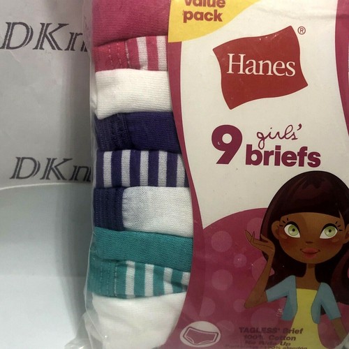 1 Hanes Girls' Cotton Briefs 9 pack Size 8 & 1 Girl's Athletic Socks 3 Pack 4-6½ - Picture 4 of 11