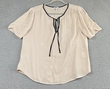 Joie Womens Size Medium 100% Silk Blouse Artsy Feminine Short Sleeve Beige Top