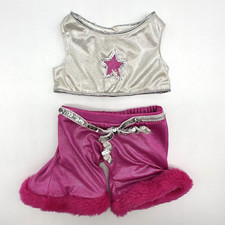 Build A Bear Dance Costume Pink Silver Star Fur Sparkle Clothes Pants Top Outfit