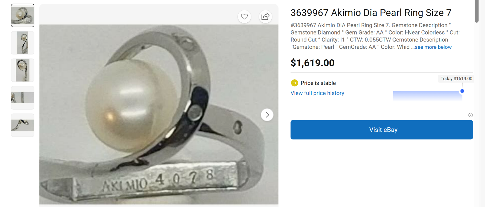 #3639967 Akimio DIA Pearl Ring Size 7 | eBay