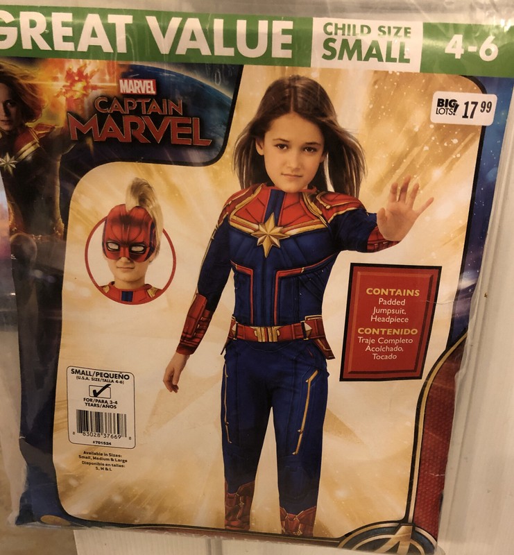 Marvel Captain Marvel Costume Girl Padded Jumpsuit Headpiece NEW 
