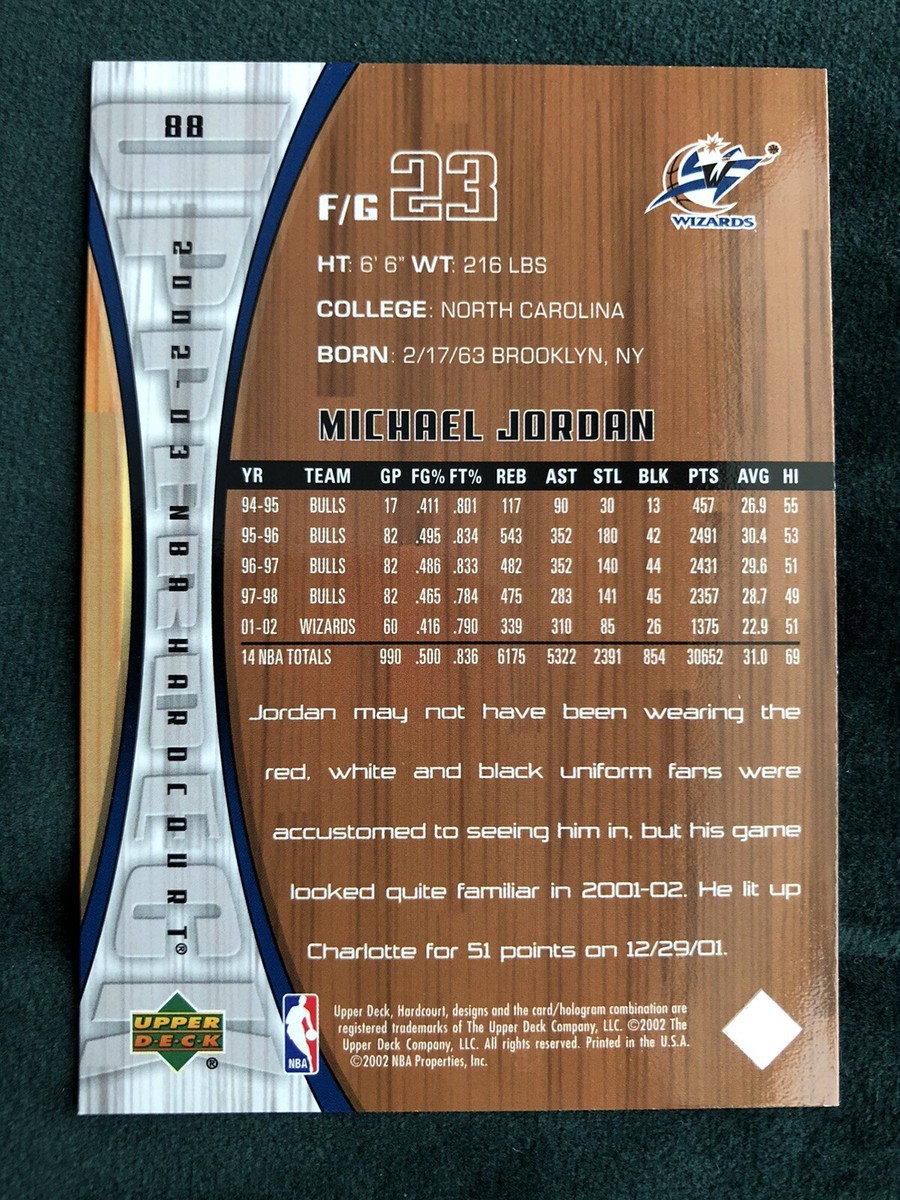 MICHAEL JORDAN 2002-03 Upper Deck Hardcourt #88 Washington Wizards
