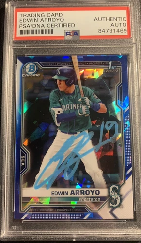 Edwin Arroyo Signed 2021 Bowman Chrome Draft Sapphire #BDC-74 Mariners Psa Auto