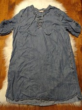 Philosophy Denim Chambray Shirt Dress Size L ? Lace Up Tencel Lyocell soft Blue