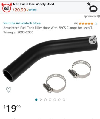 Artudatech Fuel Tank Filler Hose With 2PCS Clamps for Jeep TJ Wrangler 2003-2006