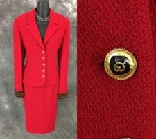 BEAUTIFUL St John collection knit red multi jacket skirt suit size 6 8