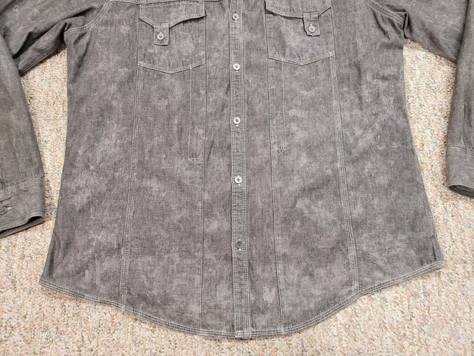 Camisa Decree Hombre XL Gris Abotonada Manga Larga Motociclista Grunge Envejecida Foto 3 de 4