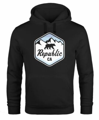 Hoodie Herren Republic California Bär Berge Wappen Print Aufdruck