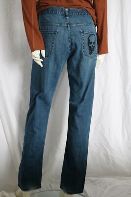 LUCIEN PELLAT-FINET Vintage Men's Blue Denim Jeans w/ Skull