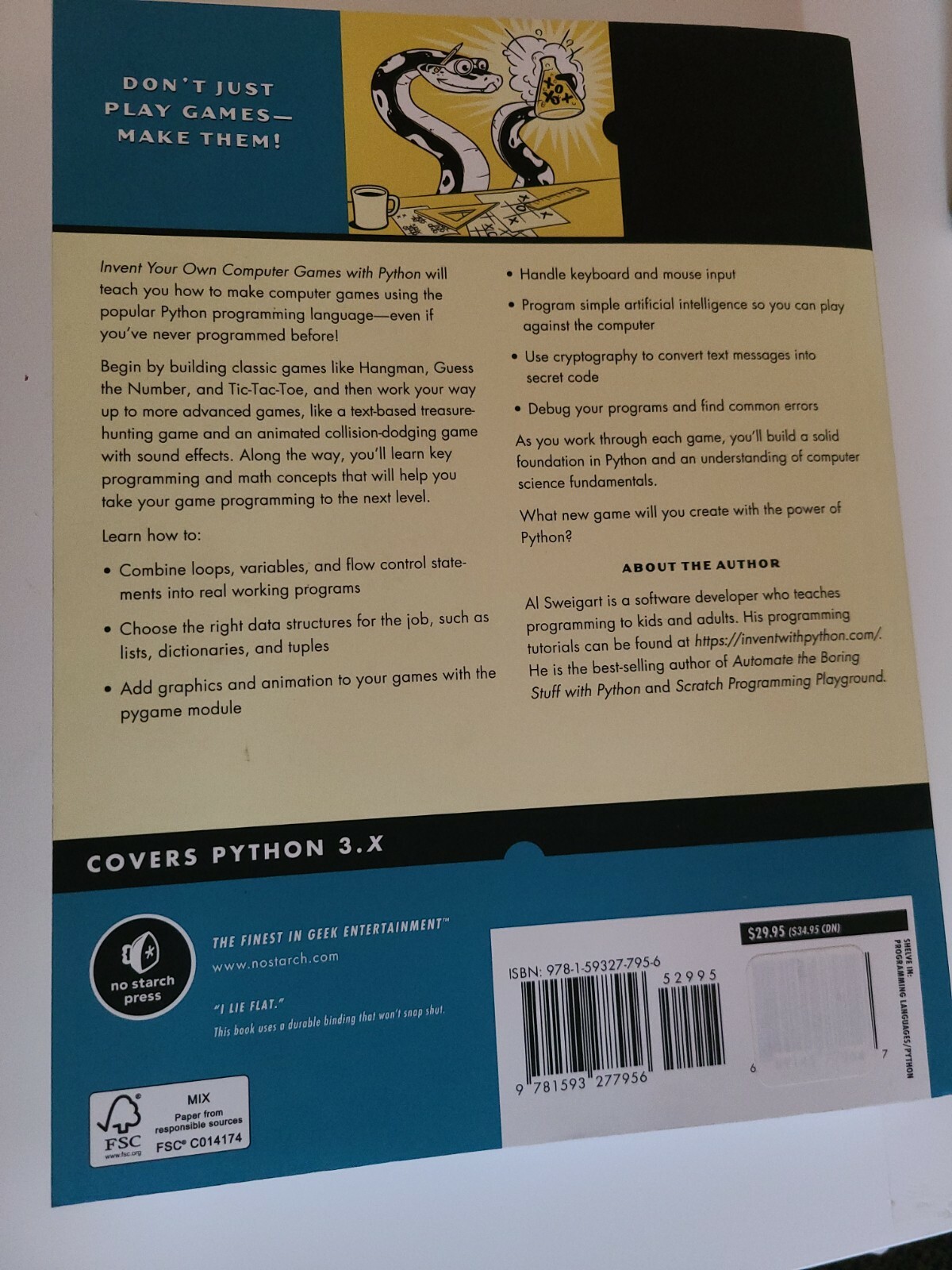 Invent Your Own Computer Games with Python, 4E by Al Sweigart (2016,  Trade... | eBay