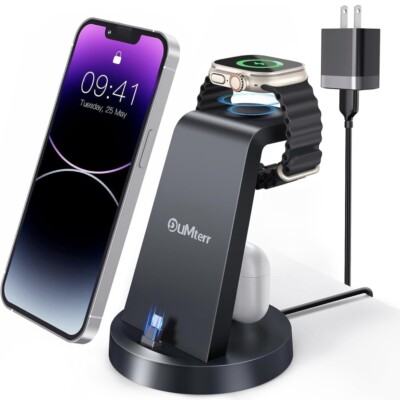3 In 1 Wireless Charging Dock Station for Apple Watch Devices, iPhone, AirPods