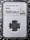 1904 U.S. Philippines 10 Centavos Ngc Au58 Lot#G8041 Silver! Key Date!