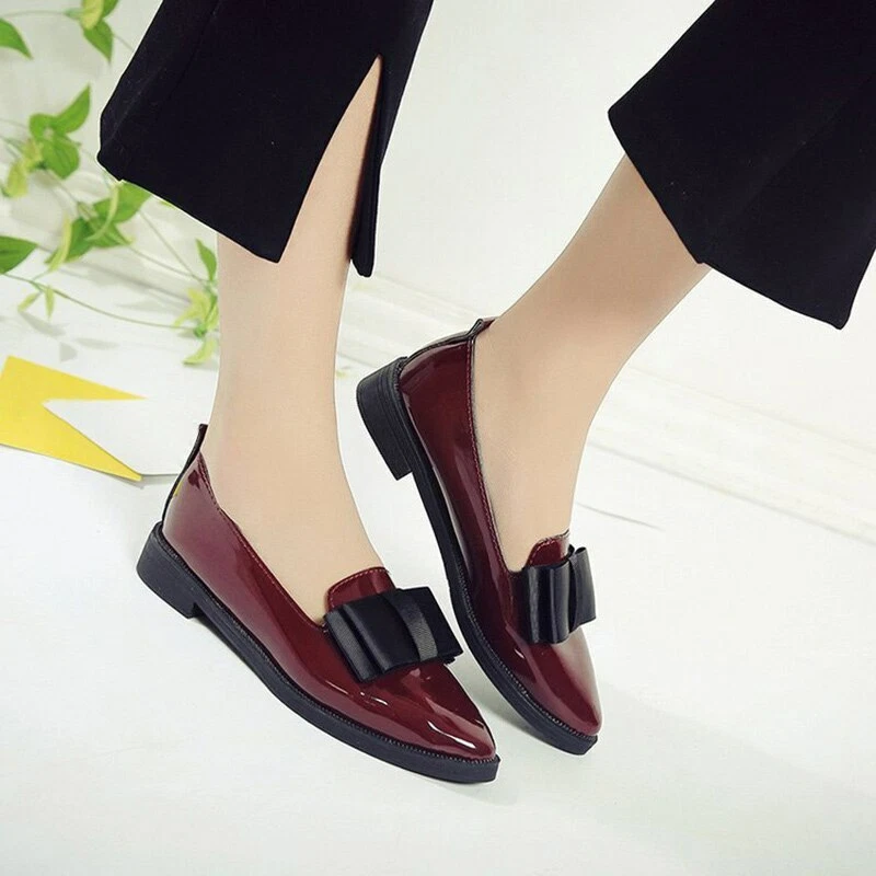 Zapatos Planos De Cuero Para Mujer Moda Mocasines Con Lazo Oto o