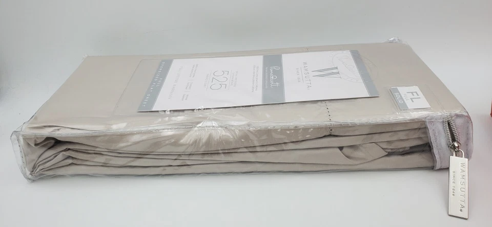 Sábana plana completa Wamsutta 1 pieza plateada lisa 100 % algodón Pima 525 TC  Foto 3 de 4