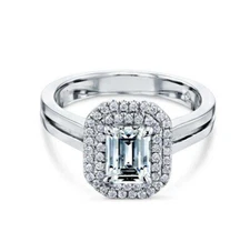 2.38Ct Emerad Lab Created Diamond Engagement 925 Sterling Silver Two Halo Ring