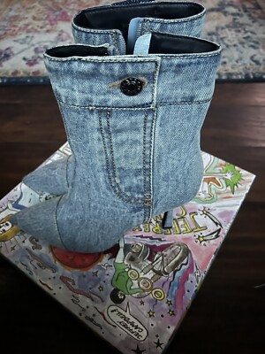 Jeffrey Campbell Finitely Light Blue Denim Heeled Bootie