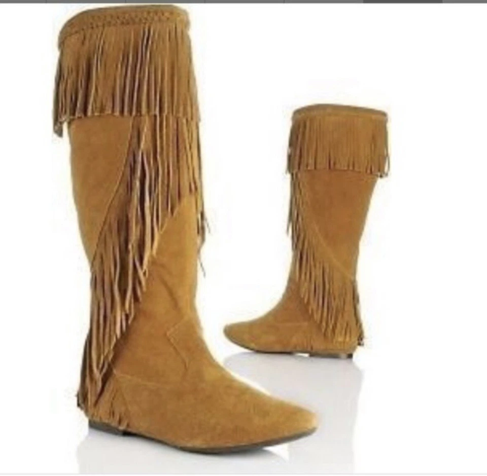 Sam Edelman Utah Brown Suede Fringe Moccasin Boots Mid-Calf Pull On Women’s 6.5 - Image 2 of 4
