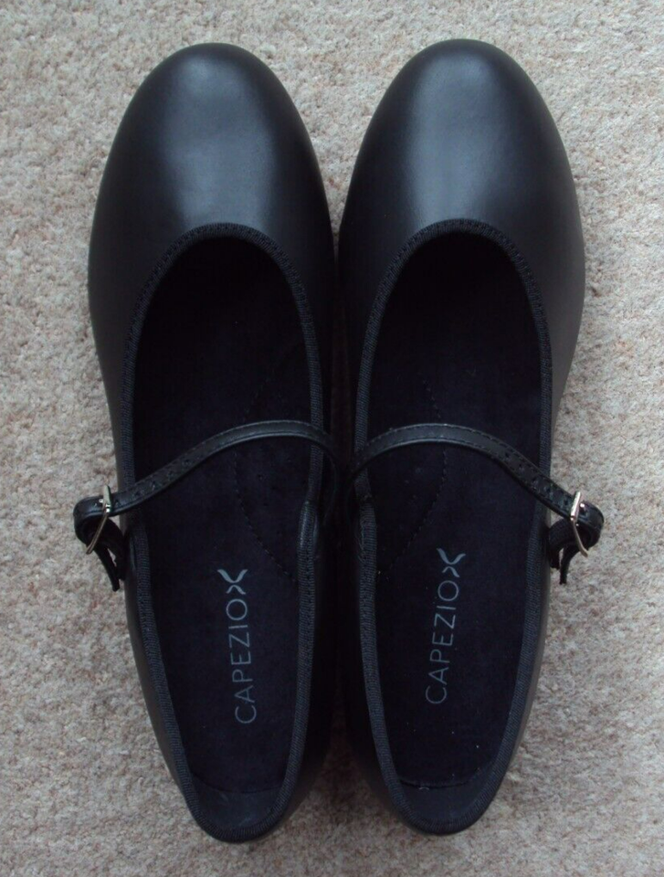 Capezio Tap Shoes Size UK 5 Buckle Bar Tap Black Leather Heel & Toe