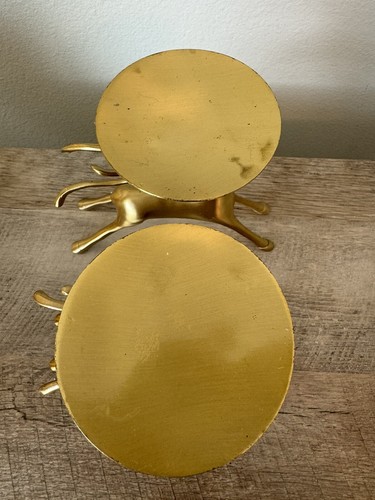Reindeer Candle Holders Gold Set Of 2 Pillar Candles Christmas Holidays - Picture 13 of 19
