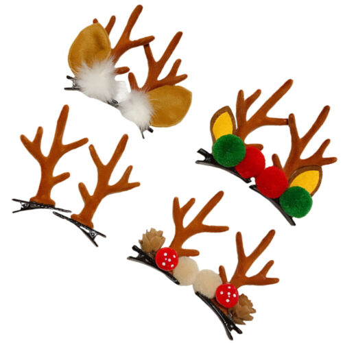 4 Paar Weihnachts-Haarklammern mit Hirschgeweih-Motiv für Mädchen - Bild 1 von 7