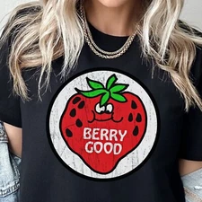 Vintage Scratch and Sniff Sticker Tshirt Graphic T-Shirt Strawberry BERRY GOOD T
